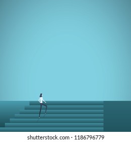 Business woman walking up stairs. Symbol of corporate ladder climbing, career move, progress, promotion. Eps10 vector illustration.