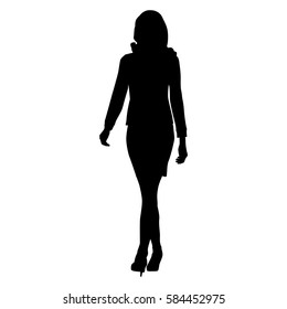 Business woman walking, vector silhouette