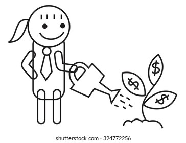 Business woman watering money plant vector