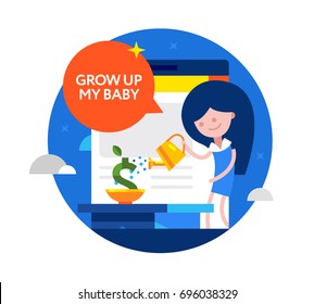 Business Woman Watering Money Tree Finance Success Concept Flat Vector Illustration