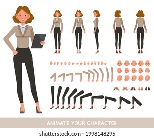 Mujer de negocios usa diseño vectorial de camiseta marrón. Crea tu propia pose.