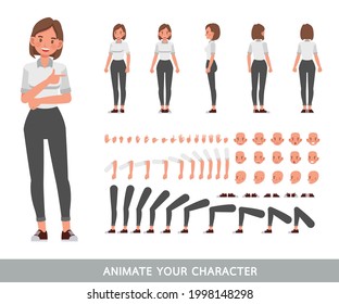 Business Woman wear white shirt character vector design. Create your own pose.
