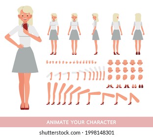 Business Woman wear white shirt and grey skirt character vector design. Create your own pose.