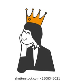 business woman wearing crown illustration in doodle hand drawn