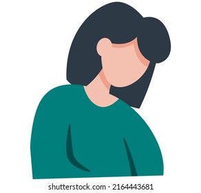 Business woman wearing green blouse. Vector illustration of girl in casual outfit isolated on white. Female character teacher or manager avatar. Dark-haired person in half height icon businessman