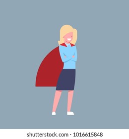 Business Woman Wearing Red Hero Cape Businesswoman Isolated Flat Vector Illustration