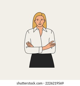 A business woman wearing a shirt  with her arms folded. vector illustration