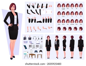 Business Woman Wearing Suit Character Constructor with Lip Sync, Emotions, and Hand Gestures