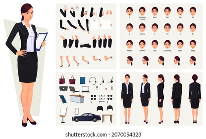 Business Woman Wearing Suit Character Constructor with Lip Sync, Emotions, and Hand Gestures design