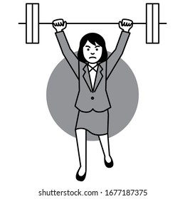 Business woman weightlifting on white background. Vector illustration.