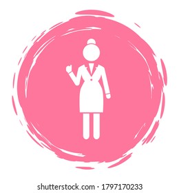 Business woman white silhouette. Lady dressed formal suit full length isolated on white background. Female raised her hand makes a welcome gesture. Holding thumb up, consent sign good job, well done