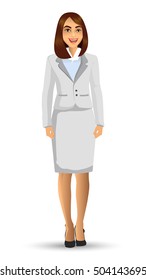 Business woman in white suits, with standing position, vector illustration