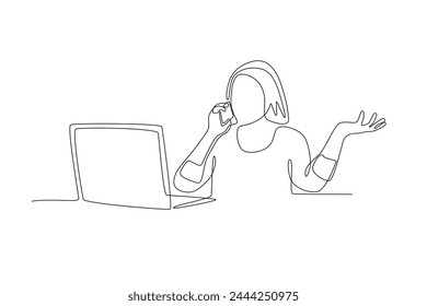 the business woman who called was complaining.Business call one-line drawing