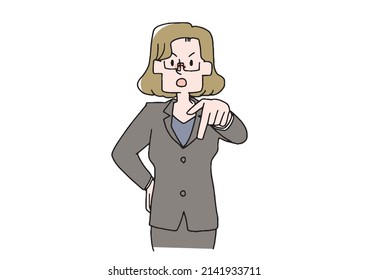 A business woman who is commanding heroically, a comical handwritten person, a vector, a color on a line drawing