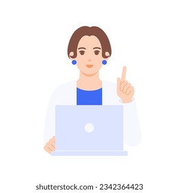 A business woman who gives me recommendations in front of a personal computer. Vector illustration material of a woman who introduces you.