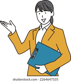 A business woman who guides with a binder