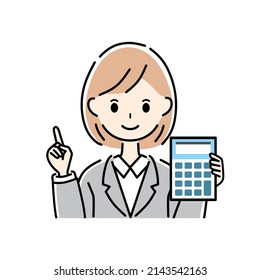 A business woman who has a calculator.