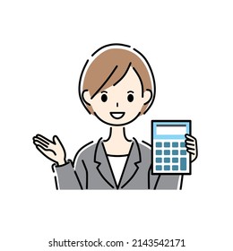 A business woman who has a calculator.