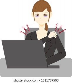 Business woman who has a stiff shoulder.
