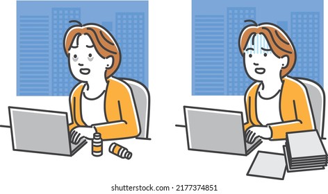 
A business woman who is tired of overtime working on a computer in the office