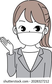 A business woman who wears a mask and guides