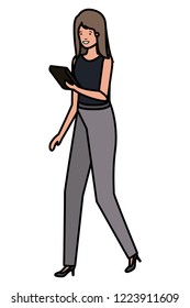 business woman wit tablet avatar character