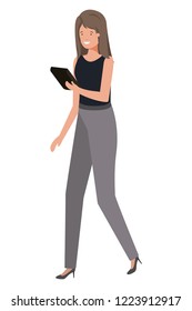 business woman wit tablet avatar character