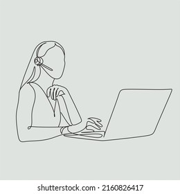 Business woman at work minimalist line art vector. elegant simple logo. Woman with phone or labtop