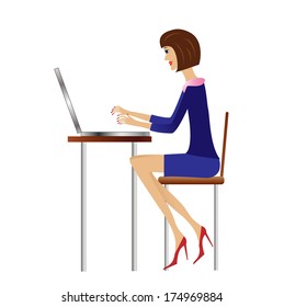business woman work in office, vector illustration
