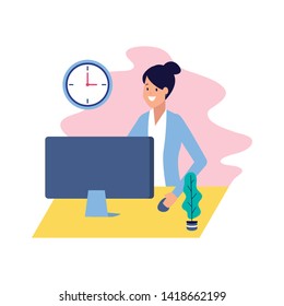 business woman working with computer business vector illustration