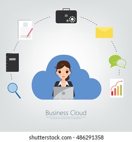 Business woman working document flow on cloud computing.