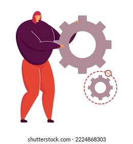 Mujer empresaria trabajando en ilustración vectorial plana. Elemento de dibujo de la organización y gestión de la estructura de la empresa. Concepto de negocio o proceso de trabajo