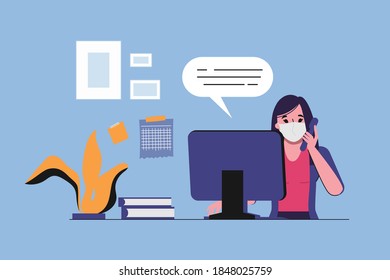 Business woman working at office character flat design. Workspace concept background. - Shutterstock ID 1848025759