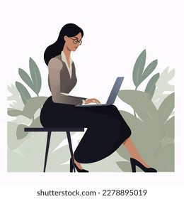 Business woman working on her laptop vector illustration