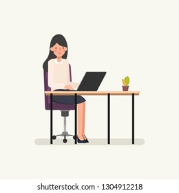 Business woman working on a laptop computer. Administration at office desk. Business people character. Animation scene for motion graphic.