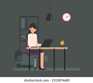 Business woman working on a laptop computer. Administration at office desk. Business people character. Animation scene for motion graphic.