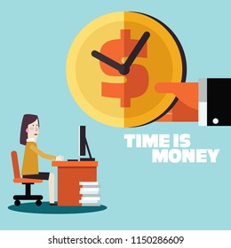 Business woman working under pressure. Workplace stress vector concept