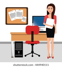 business woman in workspace isolated icon design, vector illustration  graphic 