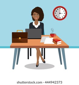 business woman in workspace isolated icon design, vector illustration  graphic 