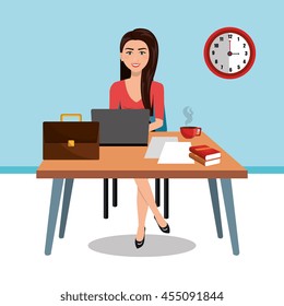 business woman in workspace vector illustration