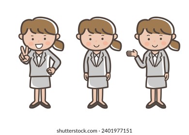 Business woman's 3 pose set_piece_guide_explanation
