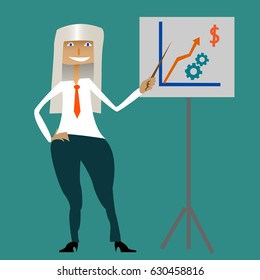 Business woman's presentation. Vector illustration