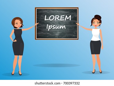business women with blackboard, business idea concept