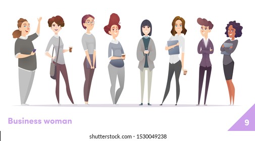 Business women character design collection. Professional females stand together.