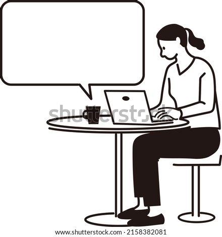 Business Women Computer Cafe Work Remote Work　speech bubble