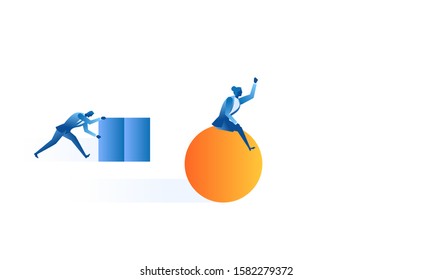 Business women  concept illustration about smart work versus handwork 