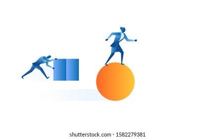 Business women  concept illustration about smart work versus handwork 