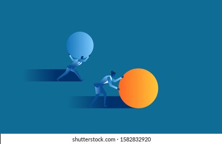 Business women  concept illustration about smart work versus handwork 