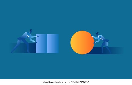 Business women  concept illustration about smart work versus handwork 