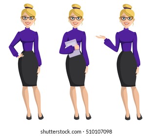 Business women in different poses. Vector illustration.